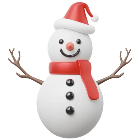 3 D Snowman Wearing A Red Muffler And Santa Hat Floating Isolated On Transparent Element Of Merry Christmas And New Year Concept Cartoon Icon Minimal Smooth 3 D Rendering Illustration 3D Icon