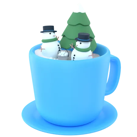 3 D Illustration Of A Snowman With A Pine Tree In A Glass 3D Icon