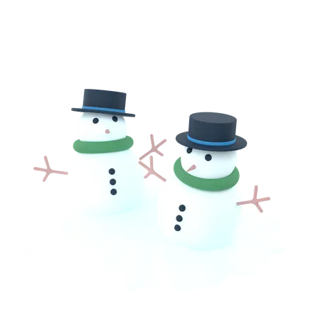 3 D Illustration Of Two Snowman Characters With Black Hat 3D Icon