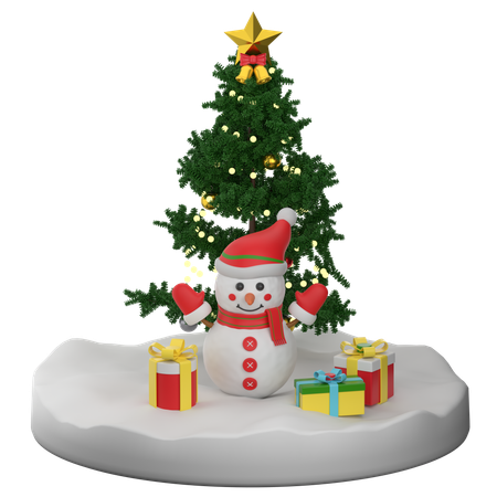 Snowman And Christmas Tree  3D Icon