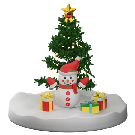 Snowman And Christmas Tree  3D Icon