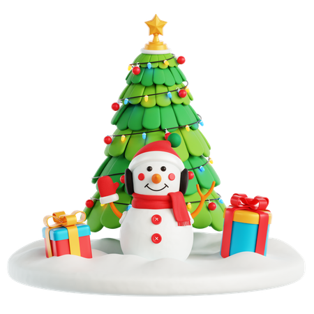 Snowman and Christmas Trees  3D Icon