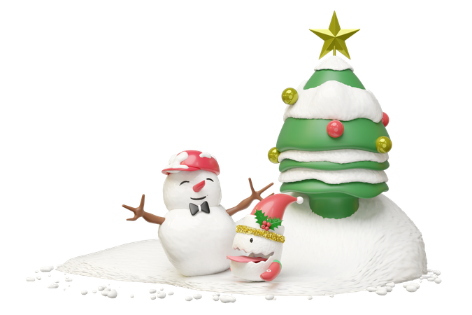 Snowman And Cute Monster Friends  3D Icon