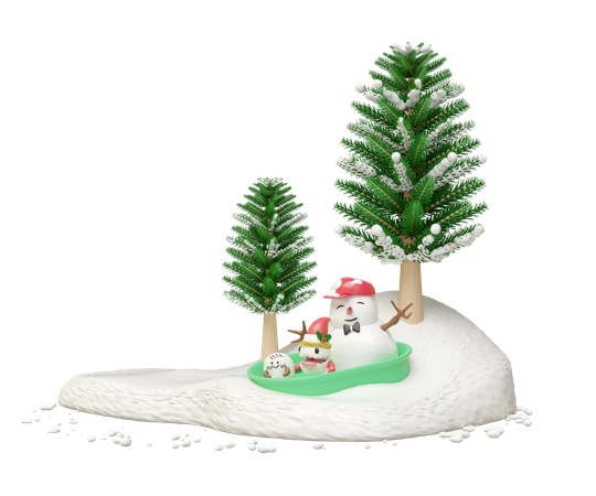 Snowman And Cute Monster Friends  3D Icon