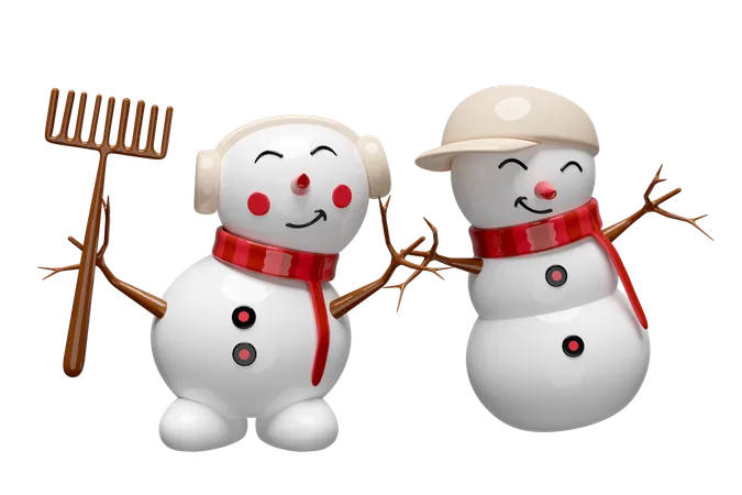 3 D Snowman And Friend With Hat Scarf Broom Merry Christmas And Festive New Year 3 D Render Illustration 3D Illustration