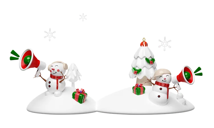 Snowman And Friend  3D Illustration