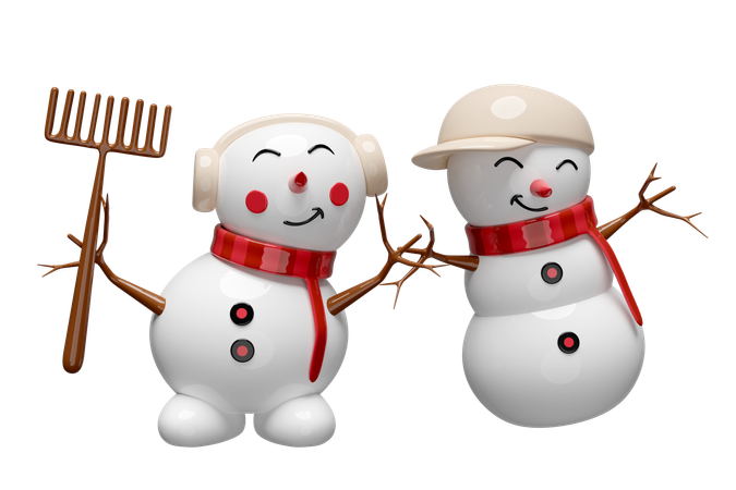 Snowman And Friend  3D Illustration