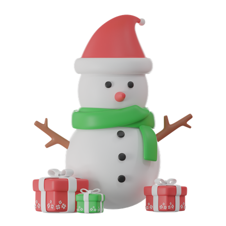 Snowman And Gift Box  3D Icon