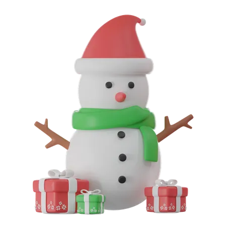 3 D Render Snowman And Gift Box 3D Icon