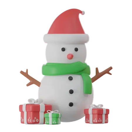 Snowman And Gift Box  3D Icon