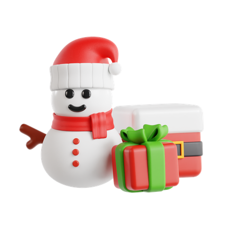 Snowman and Gift Box  3D Icon