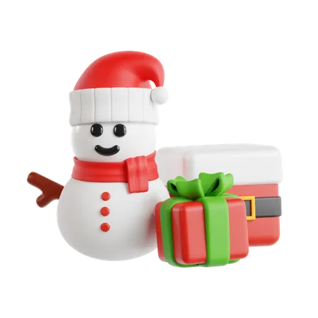 Snowman and Gift Box  3D Icon