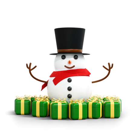 Snowman And Gift Box 3D Illustration