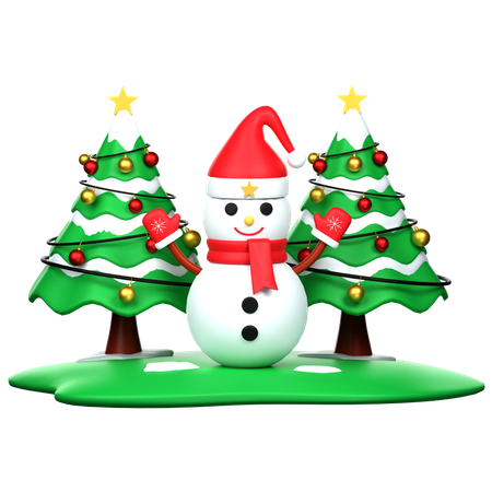 Snowman And Pine Tree  3D Icon