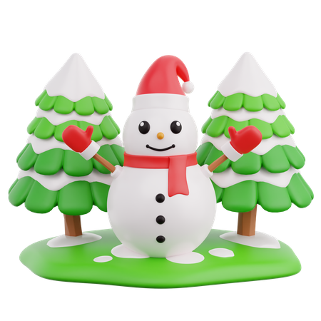 Snowman And Pine Tree  3D Icon