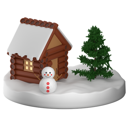 Snowman And Snowhouse  3D Icon