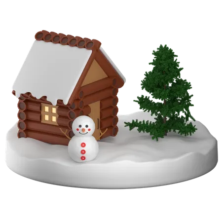 Snowman And Snowhouse  3D Icon