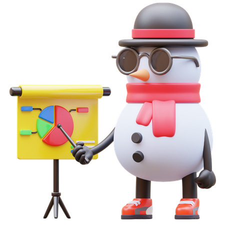 Snowman Character Doing Presentation  3D Illustration