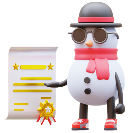 Snowman Character Get Certificate  3D Illustration