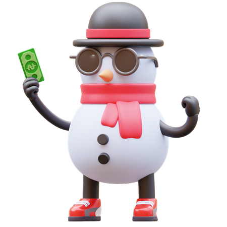 Snowman Character Get Money  3D Illustration