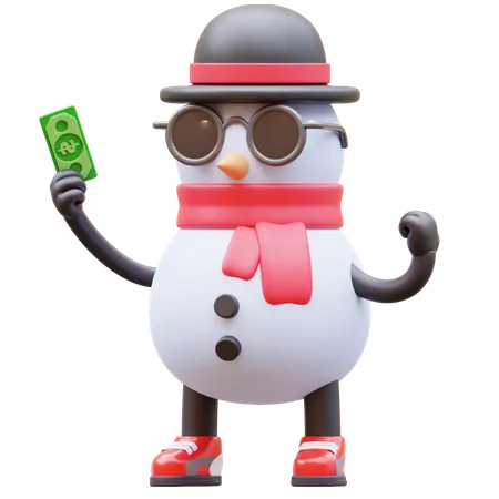 Snowman Character Get Money  3D Illustration