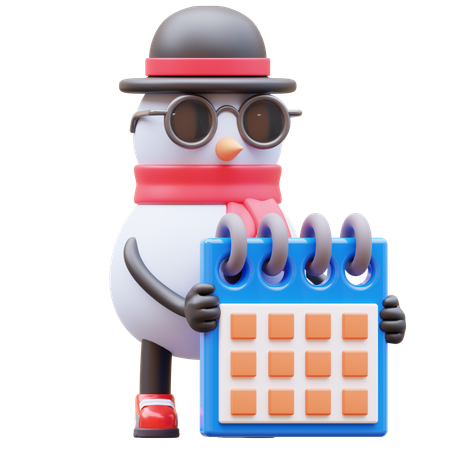 Snowman Character Holding Calendar Planning Schedule  3D Illustration