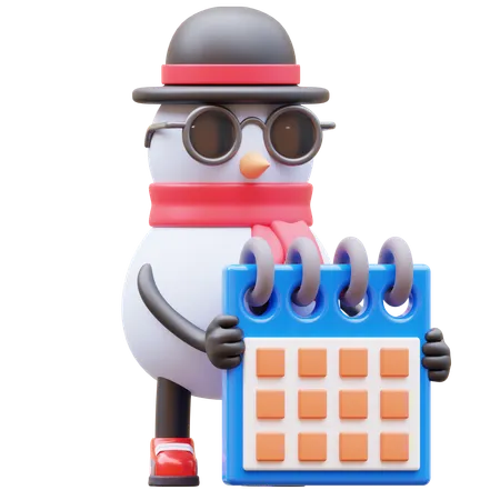 Snowman Character Holding Calendar Planning Schedule  3D Illustration