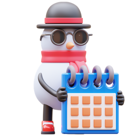 Snowman Character Holding Calendar Planning Schedule  3D Illustration