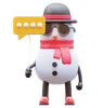 Snowman Character Holding Communication Balloon