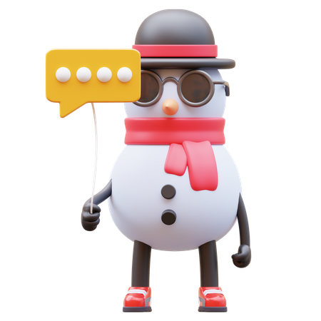 Snowman Character Holding Communication Balloon  3D Illustration