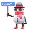 Snowman Character Holding Follow Sign