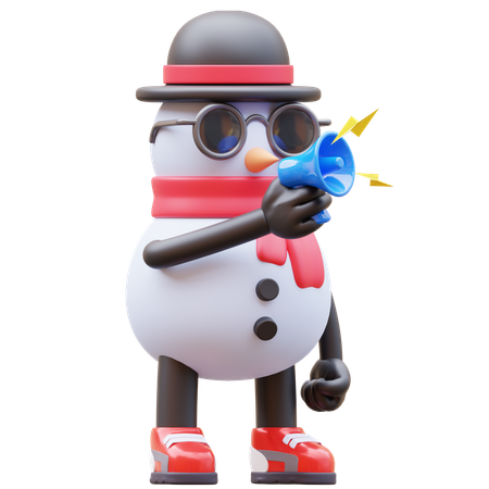Snowman Character Holding Megaphone For Marketing  3D Illustration