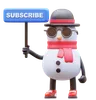 Snowman Character Holding Subscribe Sign
