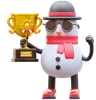 Snowman Character Holding Trophy