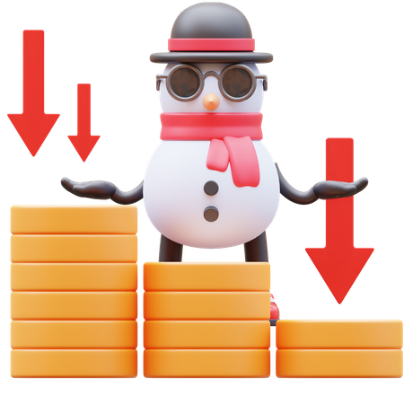 Snowman Character Showing Money Graph Falling Down  3D Illustration