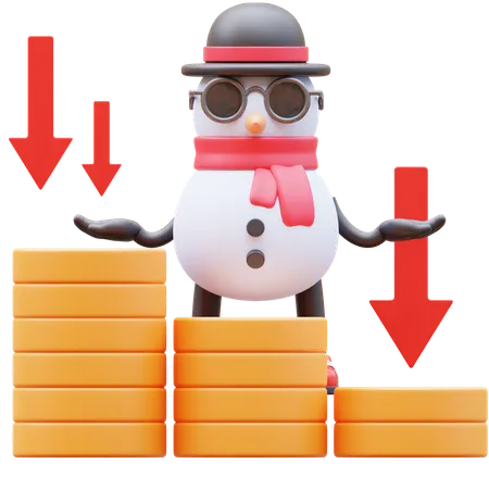 Snowman Character Showing Money Graph Falling Down  3D Illustration