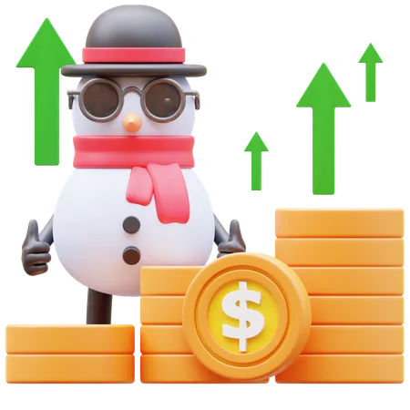 Snowman Character Showing Money Graph Rising Up  3D Illustration