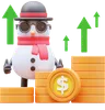 Snowman Character Showing Money Graph Rising Up