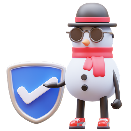 Snowman Character Verified Shield  3D Illustration