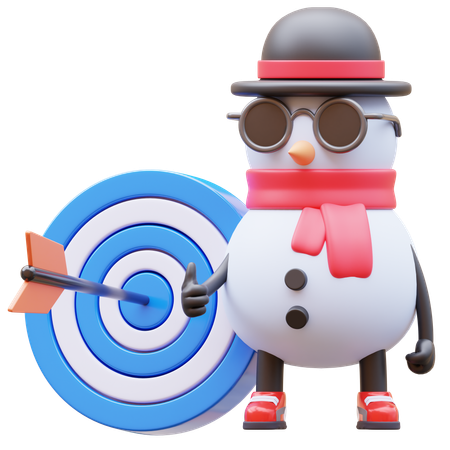 Snowman Character With Target  3D Illustration