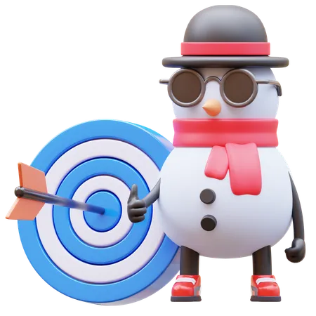 Snowman Character With Target  3D Illustration