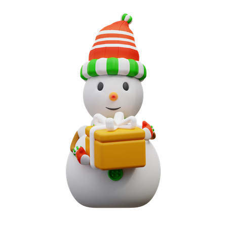Snowman Holding Gift Box  3D Icon