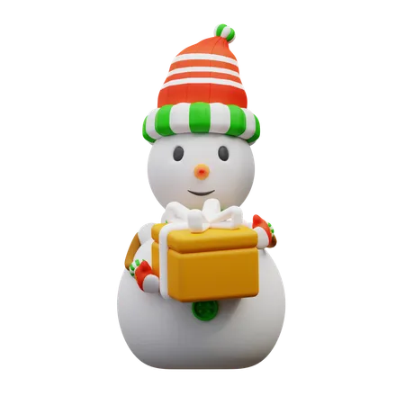 3 D Illustration Snowman Holding A Gift Box 3D Icon