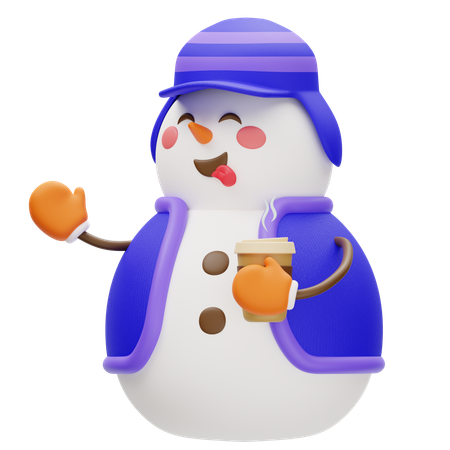 Snowman Holding Hot Cup Coffee  3D Icon