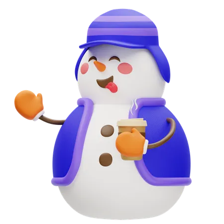 Snowman Holding Hot Cup Coffee  3D Icon