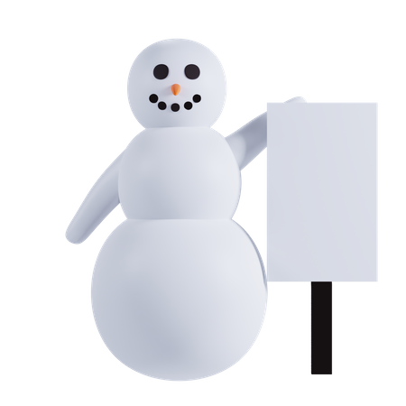 Snowman Holding Placard Board  3D Illustration