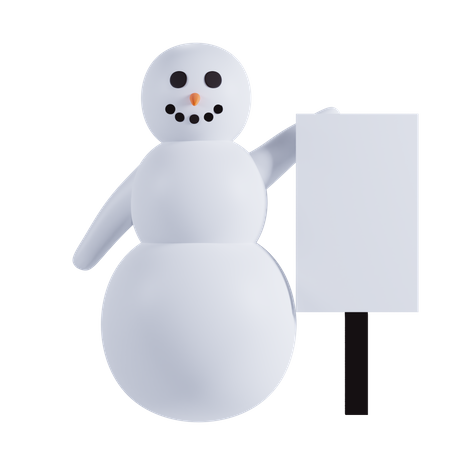 Snowman Holding Placard Board 3D Illustration