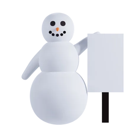 Snowman Holding Placard Board  3D Illustration