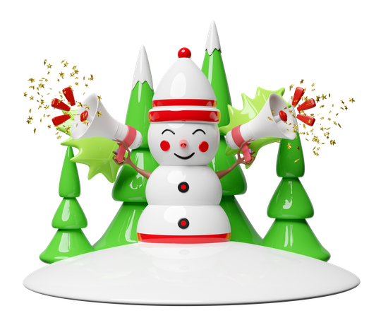 Snowman holds megaphone for christmas announcement  3D Illustration