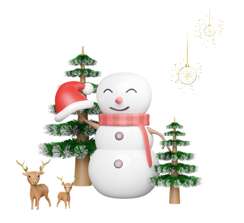 Snowman is happy for christmas  3D Illustration